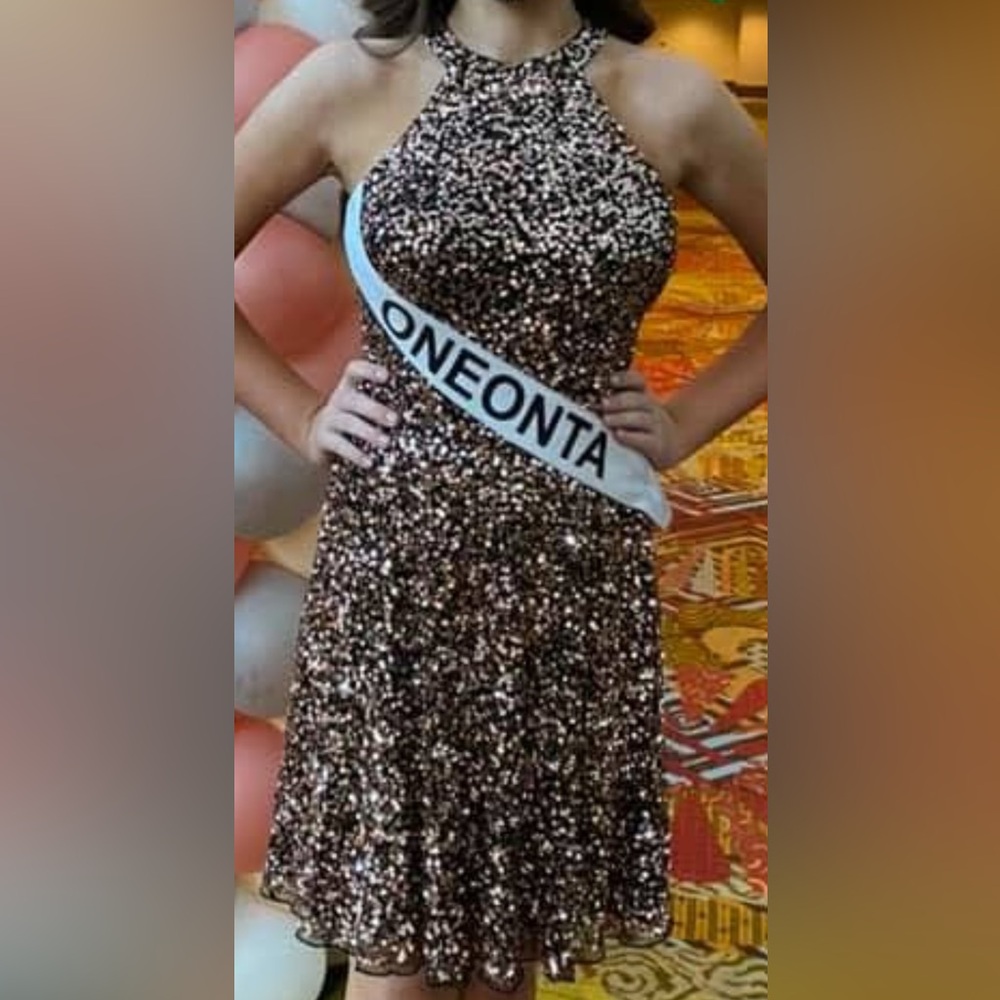 Elegant Bronze Sequin Halter Dress